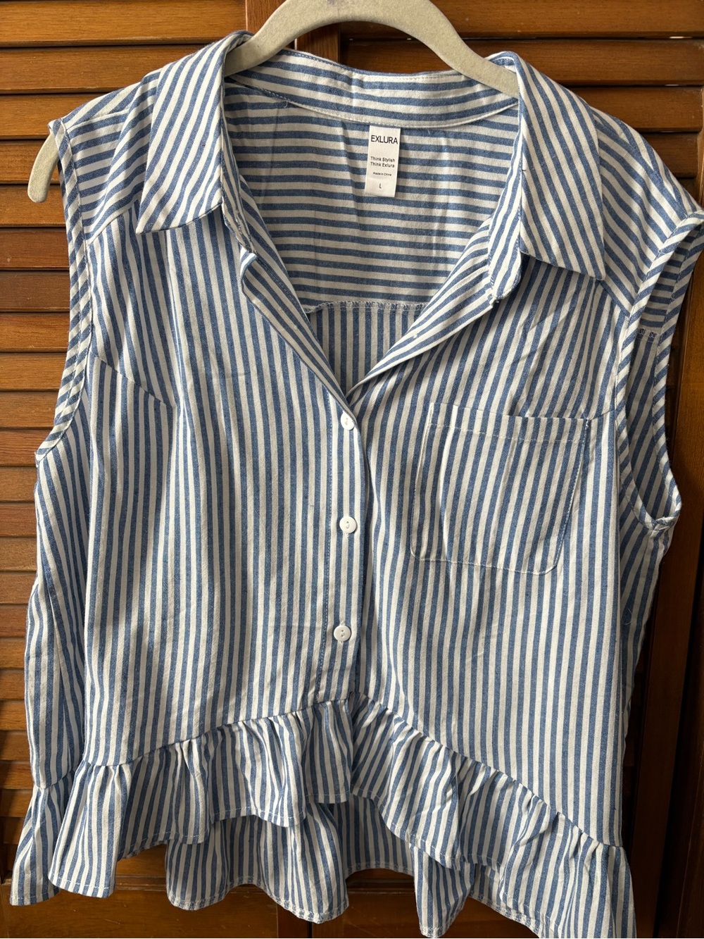 Exlura Blue Stripe Sleeveless Ruffle Crop Top